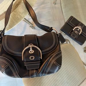 Vintage Black Leather Coach Purse with Matching Wallet